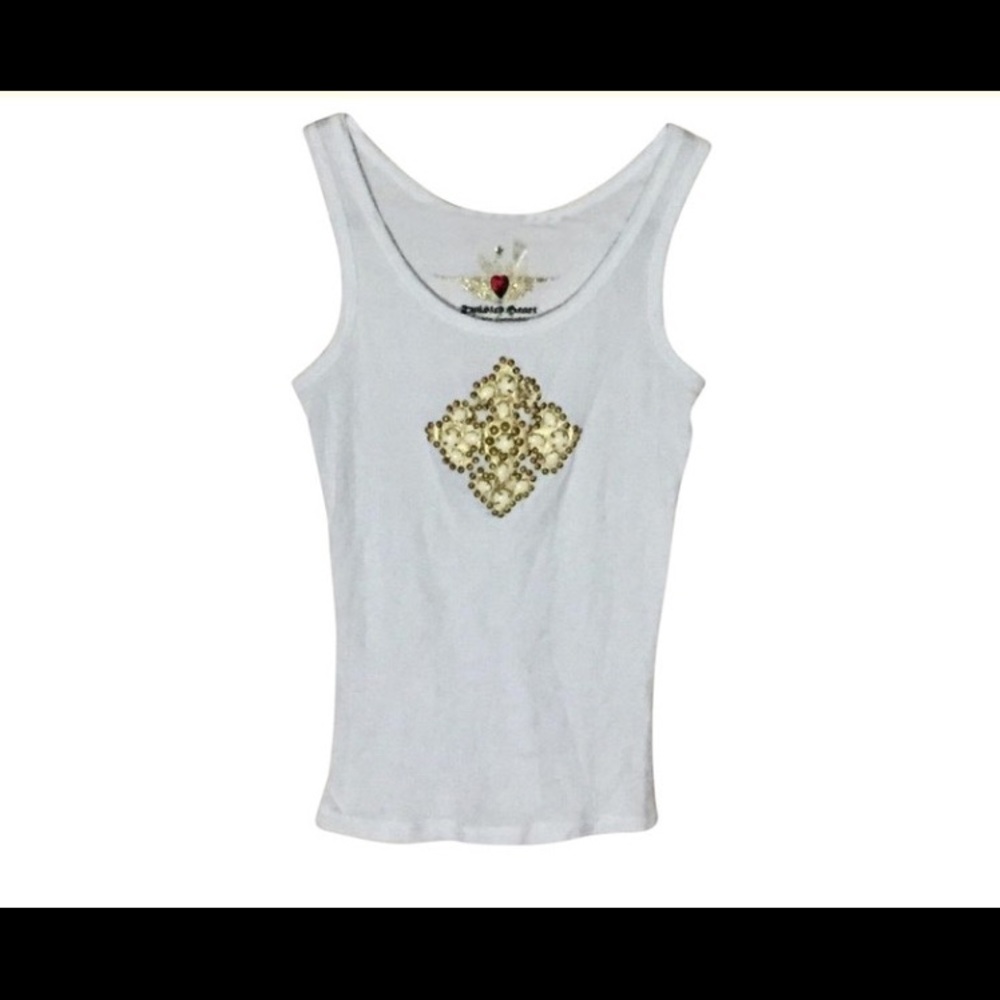 Y2K Twisted Heart Embellished Cross White Tank- Medium (4-6)